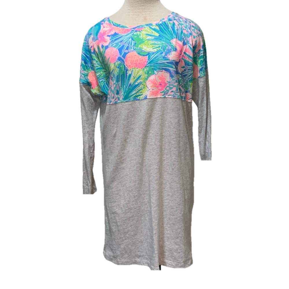 Lily Pulitzer sz M grey patterned long sleeve tshirt dress